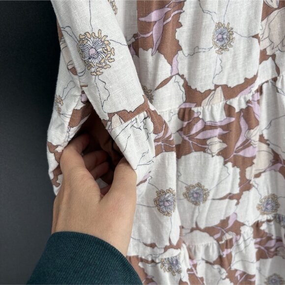 Abercrombie & Fitch Floral Tiered Dress S Brown White Linen Blend Y2k Sundress - Picture 4 of 11